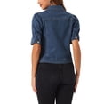 thumbnail image 3 of CHAQUETA DE JEAN PARA MUJER INSPIRE CHIC CON MANGAS CORTAS Y PUFF, CUELLO CAÍDO, AZUL OSCURO, TALLA XL, 3 of 6