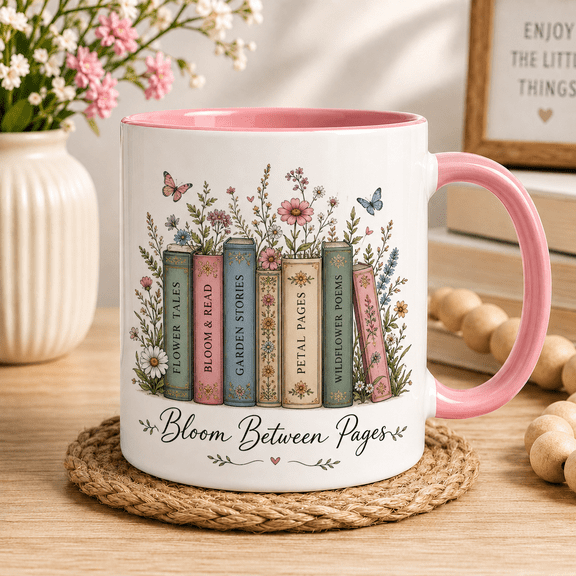 Personalized Floral Books Ceramic Coffee Mugs Custom Reader Gift for Book Lovers and Librarians 11 oz 15 oz