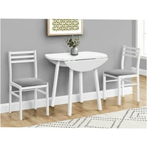 JERFIT 3-Piece White Drop Leaf Dining Table Set with 2 Ladder-Back Chairs, Small Space Kitchen Table with Grey Fabric Upholstery