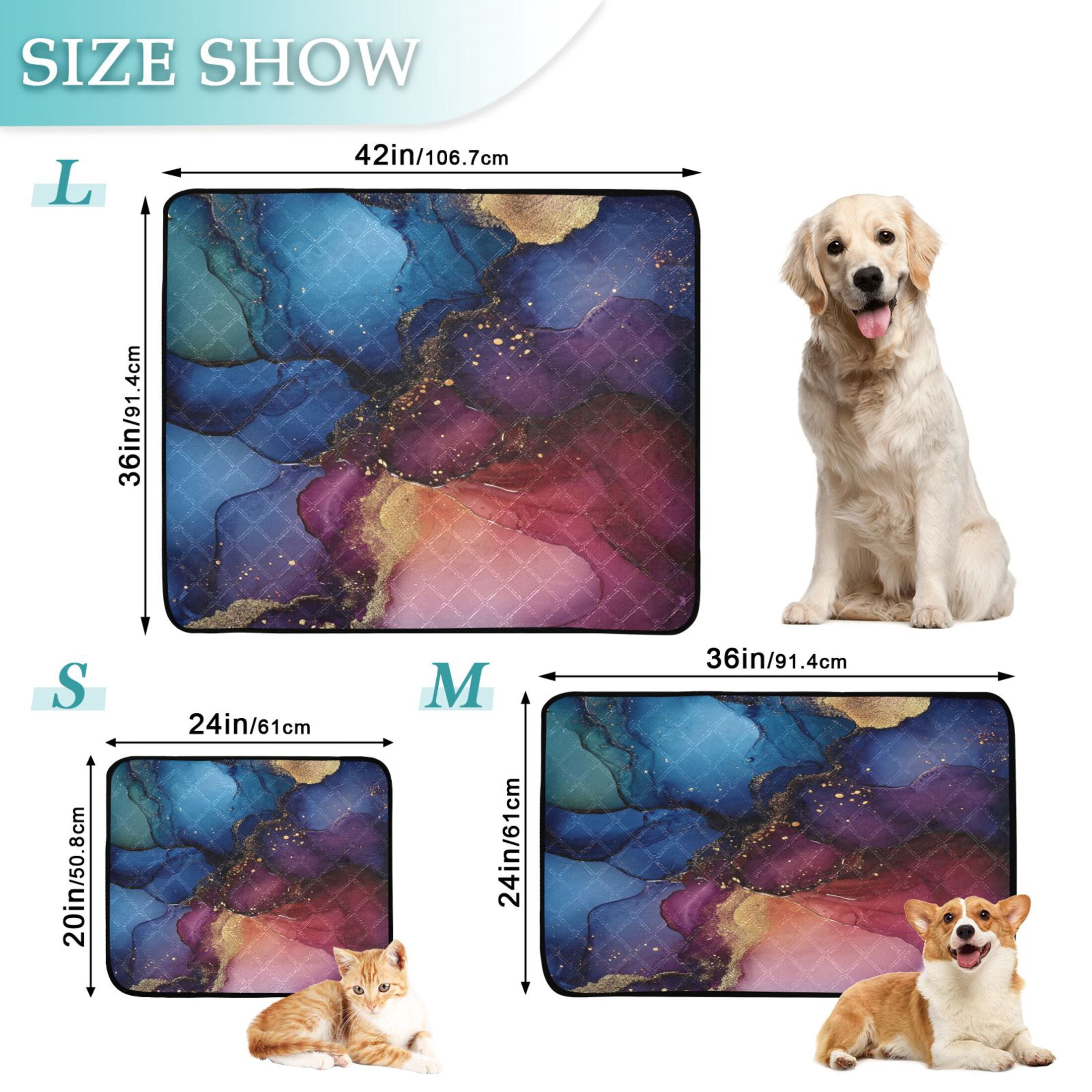 Qxltty Blue Gilt Marble Cat litter Pads Pet Set of 2 Diaper Mats Center Anti-leakage Layer Absorbent Soft and Comfortable