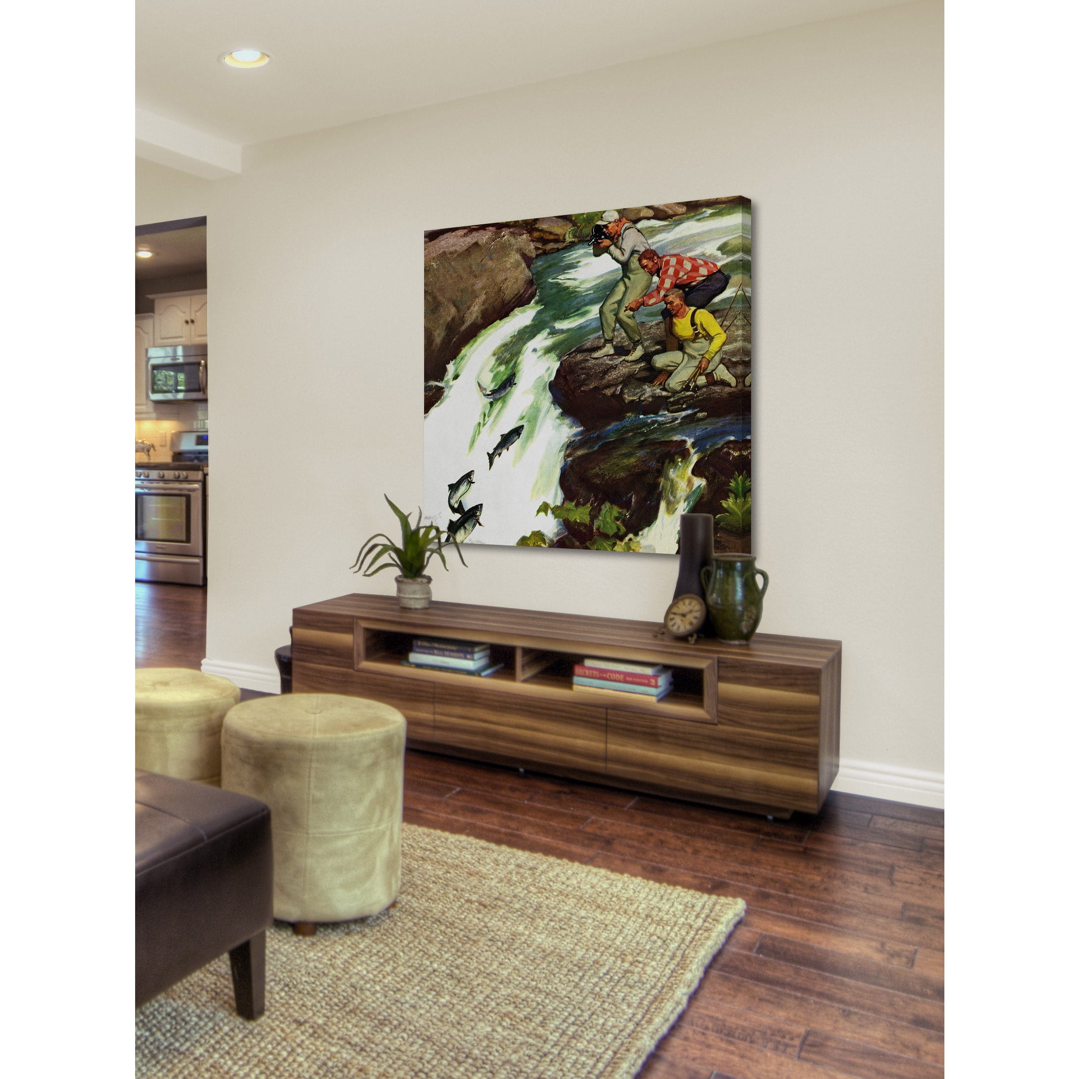 "Salmon Upstream" Painting Print on Wrapped Canvas