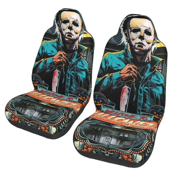 Michael Myers Car Seat Covers Set 2Pcs, Front Seat Covers for Car Truck Sedan SUV Auto, Universal Fit Vehicle Enterior Bucket Seat Protector Car Accessories