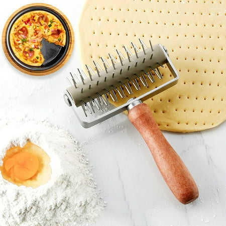 

solacol Stainless Steel Rolling Pin Baking Tools Stainless Steel Needle Rolling Pizza Cookie Baking Tools Mixed Wooden Handle Pizza Punch