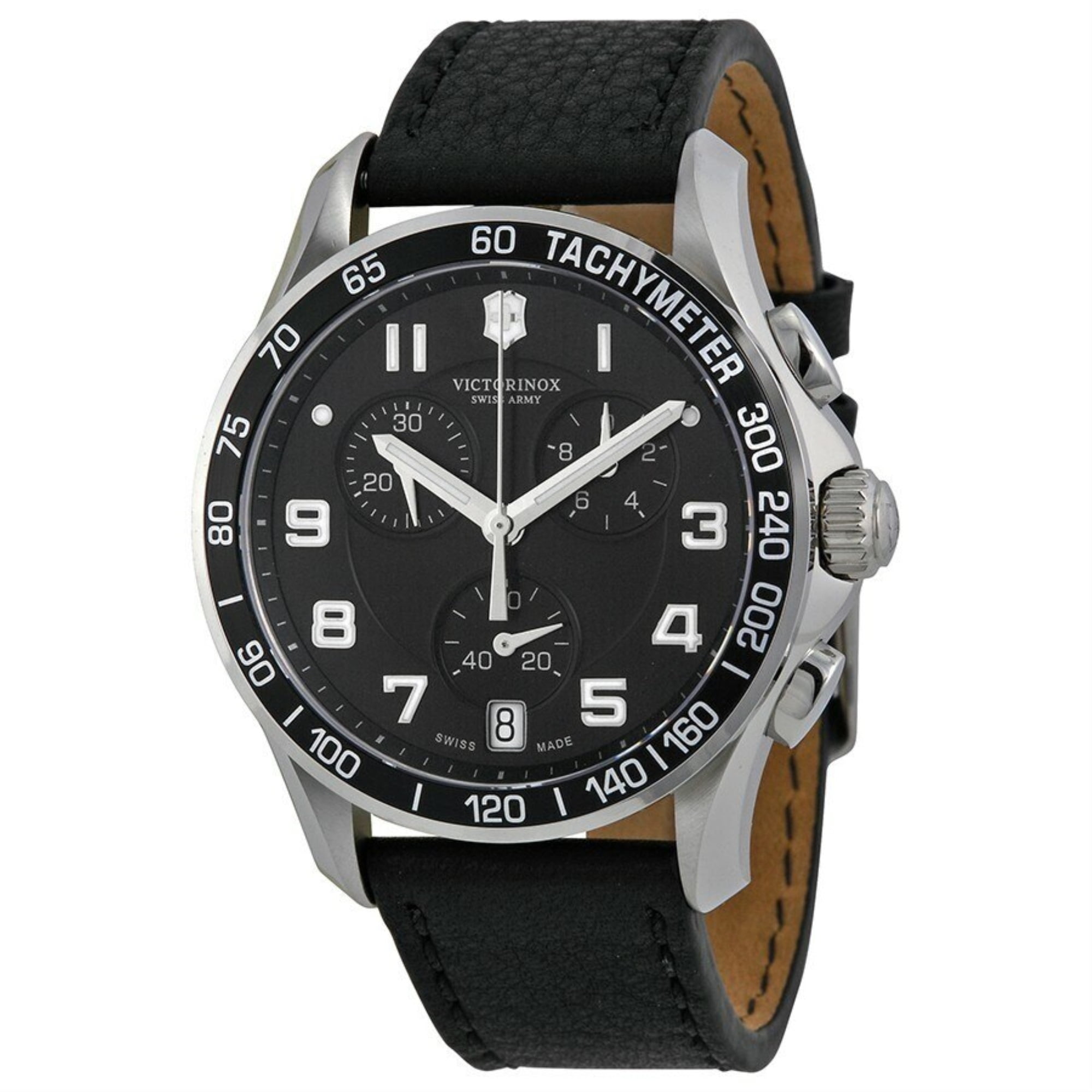 Swiss Army Mens Chrono Classic Black Dial Black Leather Strap