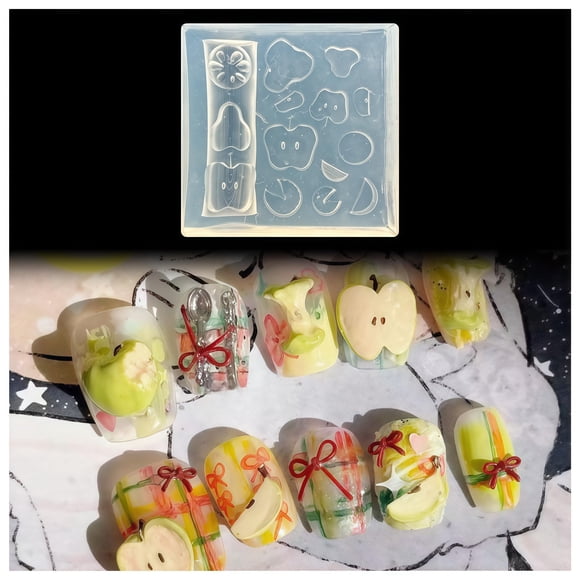 Molde para nail art BHCCXZ de rodajas de fruta en 3D, manzana y pera, de silicona