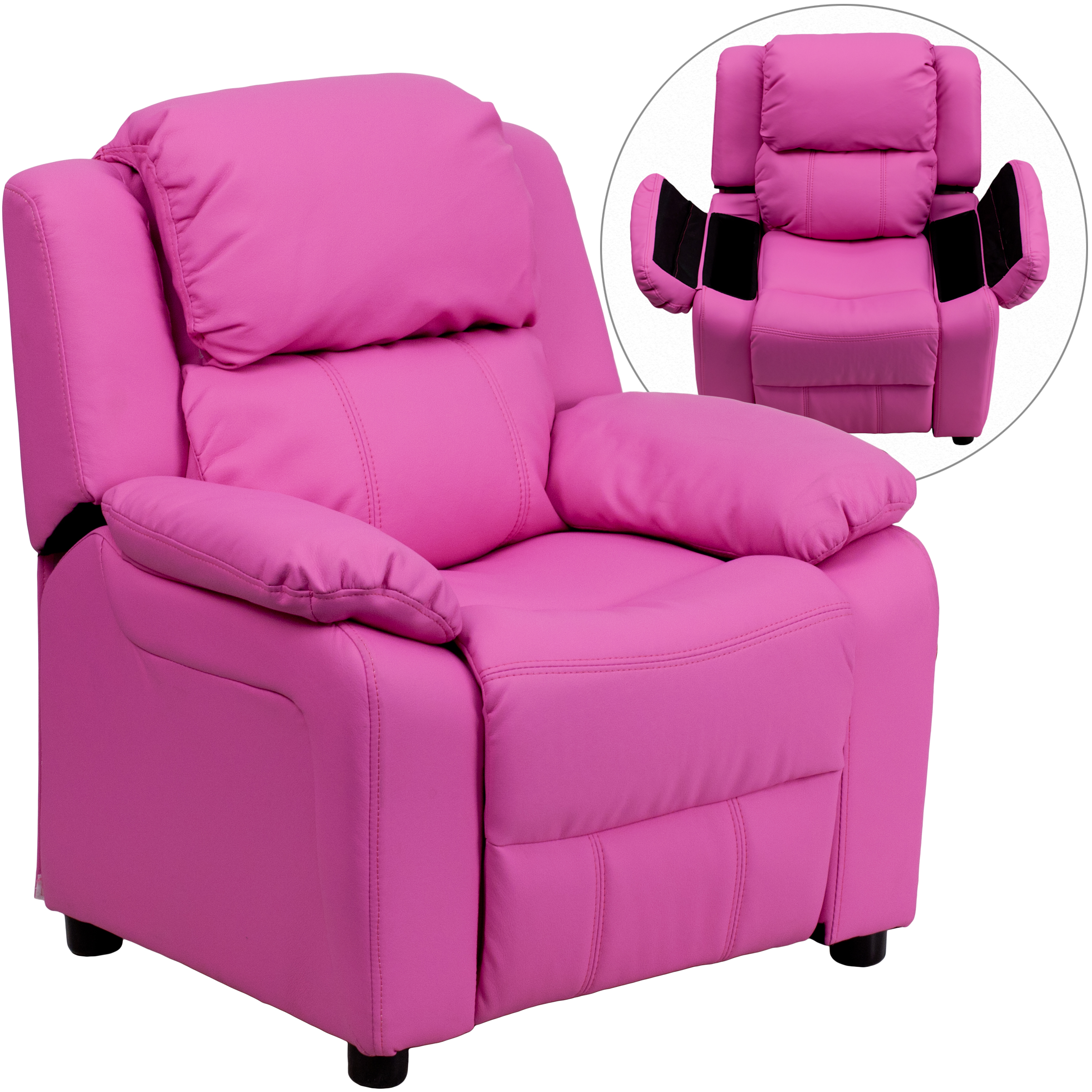 Flash Furniture Deluxe Padded Contemporary Hot Pink Vinyl Kids Recliner with Storage Arms - image 2 of 13