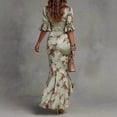 thumbnail image 3 of Morttic Women's Ruched Waist Floral Maxi Dress – V-Neck Puff Sleeve, Ruffle Hem Bodycon, Trendy Wedding Guest & Cocktail Gown Green，S, 3 of 6