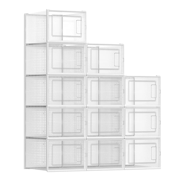 Cajas de zapatos, paquete de 12 organizadores de almacenamiento de zapatos, cajas apilables de plástico transparente para armario, tenis, 9.9 x 13.7 x 7.4 pulgadas, se ajustan hasta talla 13