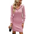 thumbnail image 4 of Hip Package Dress, Sweater Dress Button Closure Breathable Turn Down Collar Polypropylene Stretchy  For Clubs Pink S, 4 of 8
