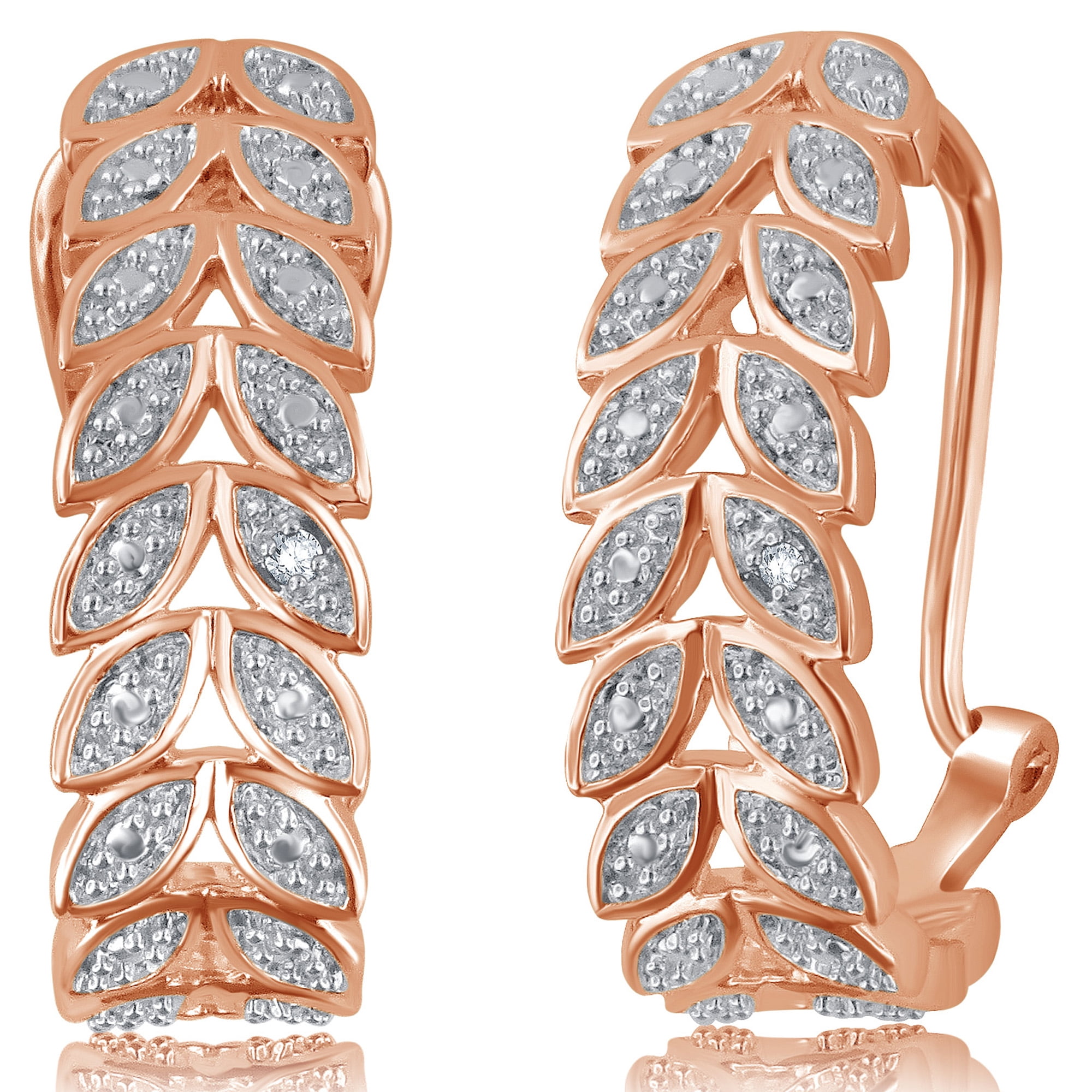 Arista Diamond Accent Leaf Hoop Earrings in 14K Rose Gold Tone over Brass