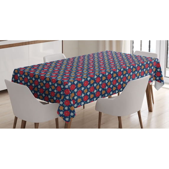 Floral Tablecloth, Top View Illustration of Summer Flowers Scene, Rectangle Satin Table Cover Accent for Dining Room and Kitchen, 52" X 70", Multicolor, by Ambesonne