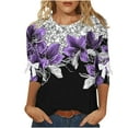 thumbnail image 2 of Sokhug Womens Short Sleeve Tops Floral Boho Shirts Pleated Crewneck Summer Outfit Puff Sleeve Blouses Casual Tunic, 2 of 6