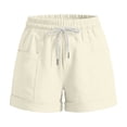 thumbnail image 6 of Women's Plus Size Comfy Elastic Waist Drawstring Loose Shorts, Soft Polyester Blend Fabric with Side Pockets, Casual Summer Lounge, Travel, Easy Care Relaxed | TruHer,Beige L, 6 of 6