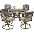 thumbnail image 4 of Haverchair 5 Piece Outdoor Dining Set Cast Aluminum Patio Dining Set Table and Chairs Outside Furniture 4 Mesh Swivel Chairs with Khaki Cushions and Umbrella Hole Round Dining Table for Garden Patio, 4 of 8