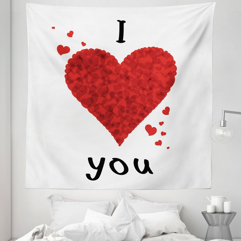 I Love You Tapestry, Love Bouquet Shape Abstract Heart Vivid My