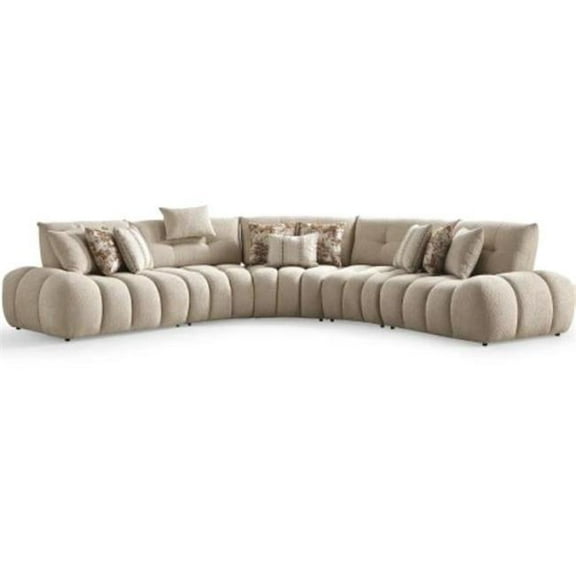 Whiteline SC2051F-TAU Modern Living Lune Sectional Sofa in All Over Tufted Brown Boucle Fabric, Taupe