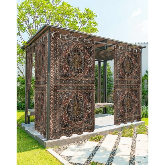 Outdoor Curtains for Patio, Retro Boho Waterproof Blackout Outside Curtain for Porch/Pergola/Gazebo, Modern Geometric Abstract Art Aesthetics Thermal Insulated Drapes, 1 Panel, 54 x 108 Inch