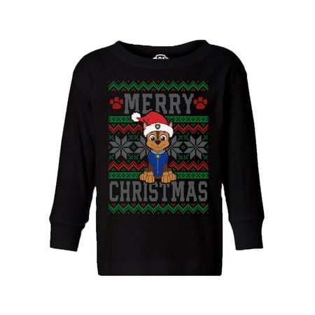 

Paw Patrol Xmas Pup Long Sleeve Toddler T-shirts - 3 4 5 Years Old - Chase Merry Christmas Paw Patrol Tee for Boys for Girls
