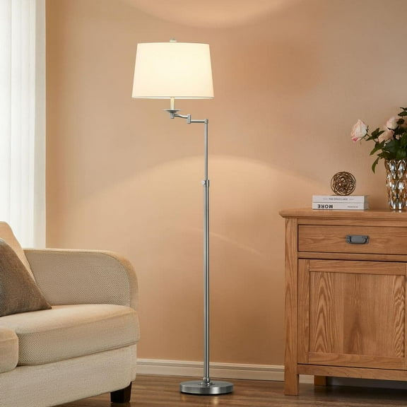 64.5 in. Brushed Nickel Swing Arm 1 Light Standing Floor Lamp