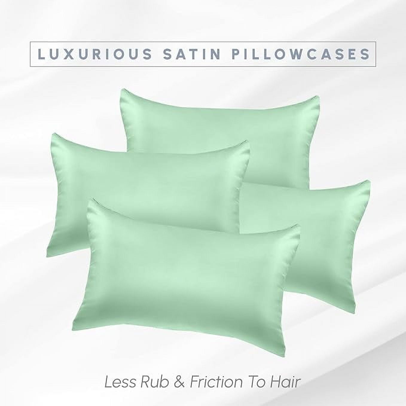 Cooling Viscose Satin Pillowcase 4-Pack Set with Hidden Zipper Closure,Standard/Queen, Mint Green