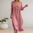 thumbnail image 5 of Bysome Women Dresses Solid Color 3/4 Sleeve V-Neck Flowy Dress Summer Fashion Women Dress Size 3XL Red, 5 of 8