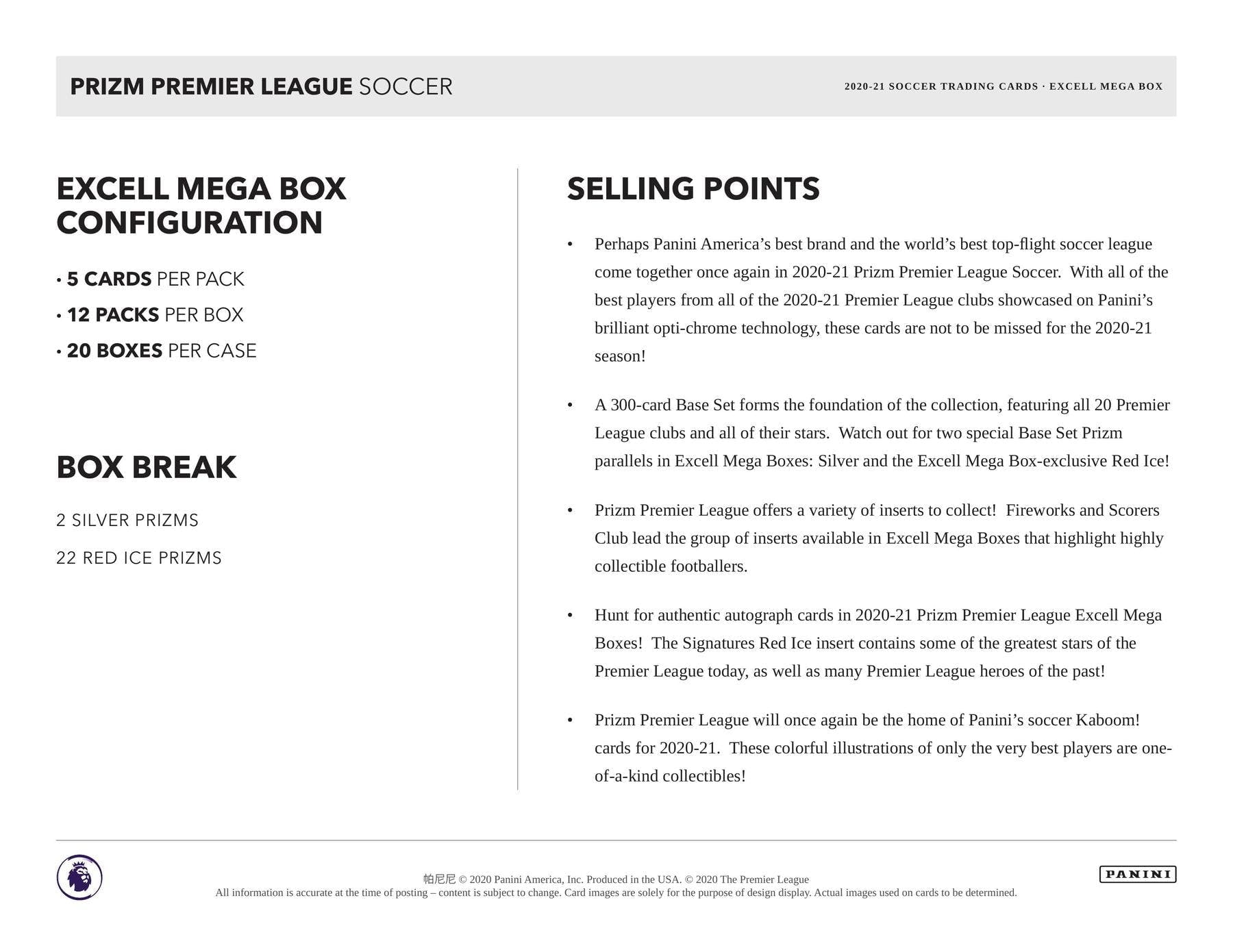 2020/21 Panini Prizm Premier League Soccer Mega Box (Red Ice Prizms)