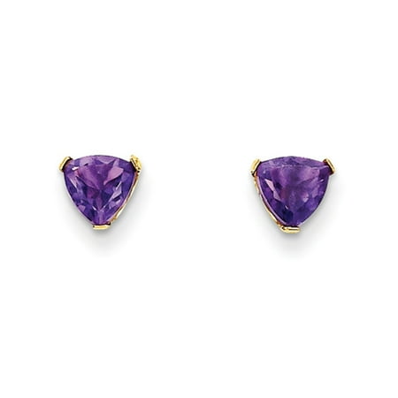 Heart Shaped Amethyst Earrings - 5mm Trillion Shaped Amethyst Post Earrings in 14k Yellow Gold