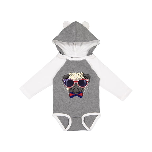 Inktastic Pug Dog July 4th Patriotic Sunglasses Boys or Girls Long Sleeve Baby Bodysuit