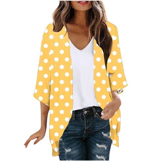 Mujeres de Manga Larga Tops Casual Impreso Suelto Cubrir Blusa de Cardigan Primavera Verano