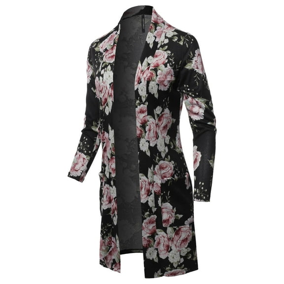 FashionOutfit Women's Casual Solid and Print Long Length Knit Cardigan