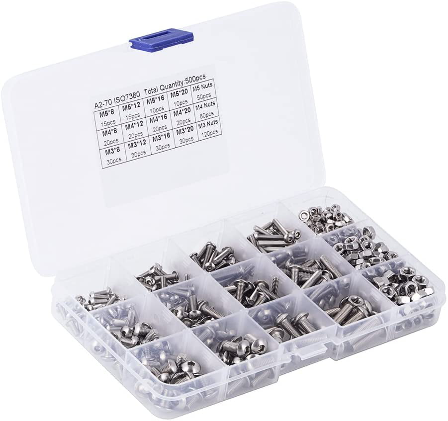 500pc Assorted M3 M4 M5 Stainless Steel Hex Screws & Socket Bolts and Nuts Kit U