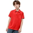 thumbnail image 4 of XUELUO Boys Athletic Shirts Summer Solid Color Lapel Button Down Short Sleeve With Pocket Casual Tops Tshirts Outwear,Red,13-14 Years, 4 of 4