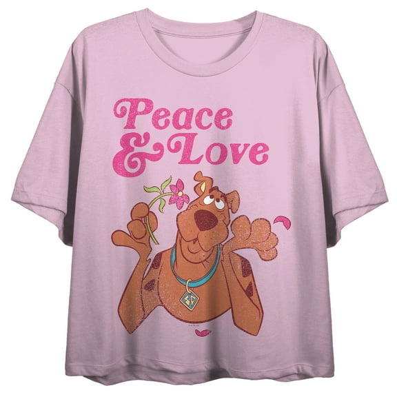 Scooby Doo Peace & Love Women's Cradle Pink Crew Neck Short Sleeve Crop Top - Medium