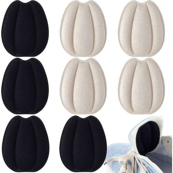 4 Pairs Self Adhesive Tongue Pads for Shoes Too Big, Non Slip Tongue Cushion Insert for Loose Shoe Size Reducer, Shoe Filler Shoe Heel Inserts for Men Women, Size Large (Black Beige)