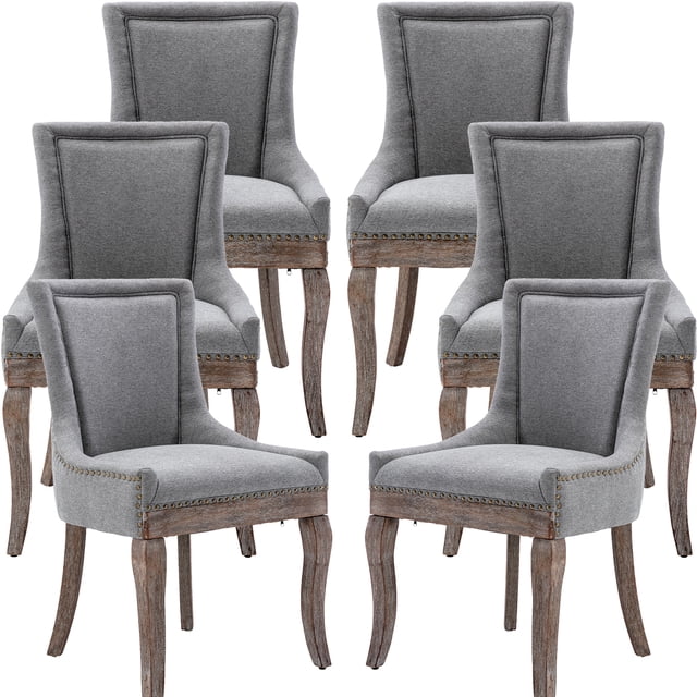 Gray Thickened Fabric Dining Chairs Set of 6, Kitchen & Dining Room