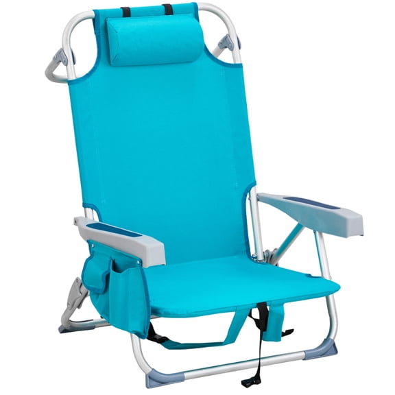 Alvantor Mint Green Folding Beach Chair With 5-Position Recline Aluminum Frame And Cup Holder