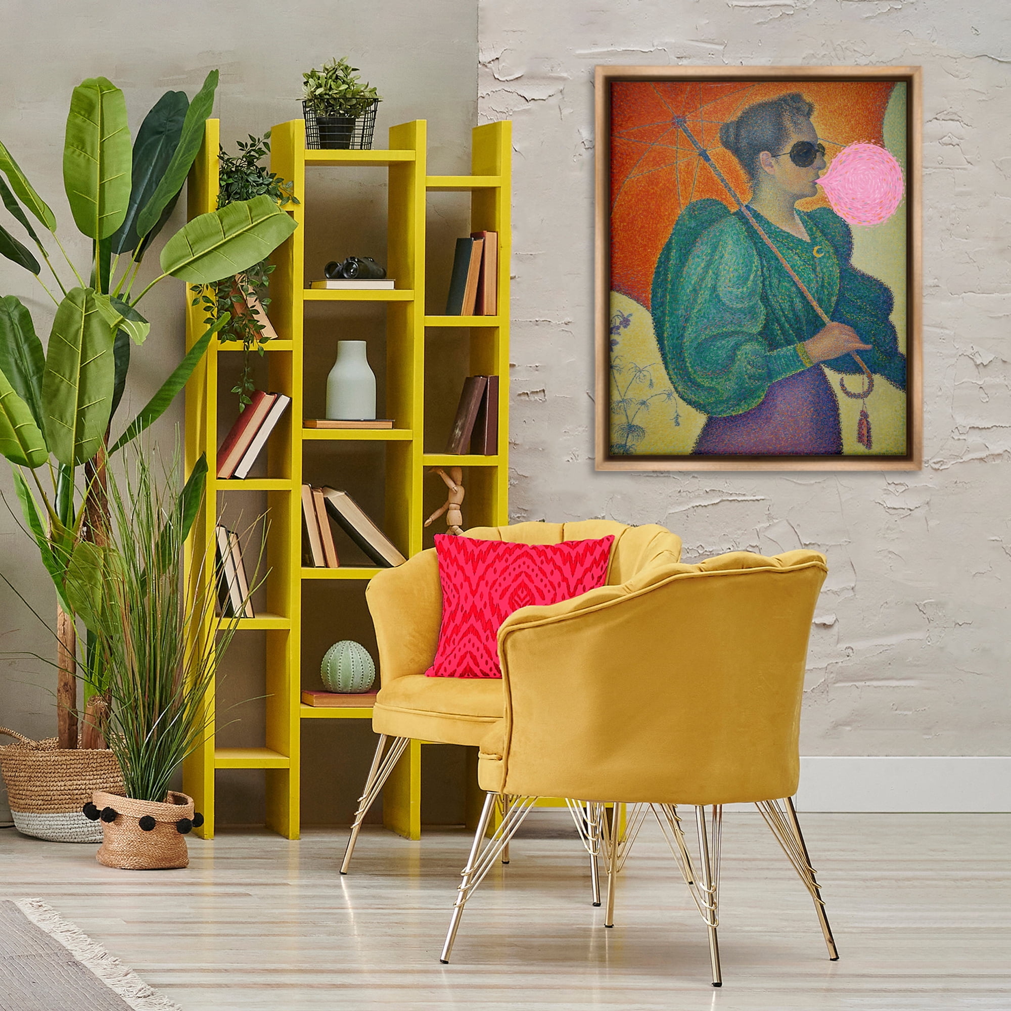 Stupell Industries Impressionist Woman & Bubblegum People Painting Brown Floater Framed Canvas Art Print Wall Art, 25 x 31