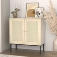 thumbnail image 5 of NEWADARA Wooden Buffet Cabinet with Storage, Sideboard Cabinet with Real Rattan Decor Doors, Accent Cabinet with Steel Legs, Hallway Storage Cabinet, Entry, Living Room,Light Wood Grain, 5 of 6