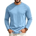 thumbnail image 2 of DORKASM Long Sleeve Shirts for Men Crew Neck Lightweight Causal Tops Pullover Solid Trendy Tee Vacation Fashion Shirts Sky Blue 4XL, 2 of 8