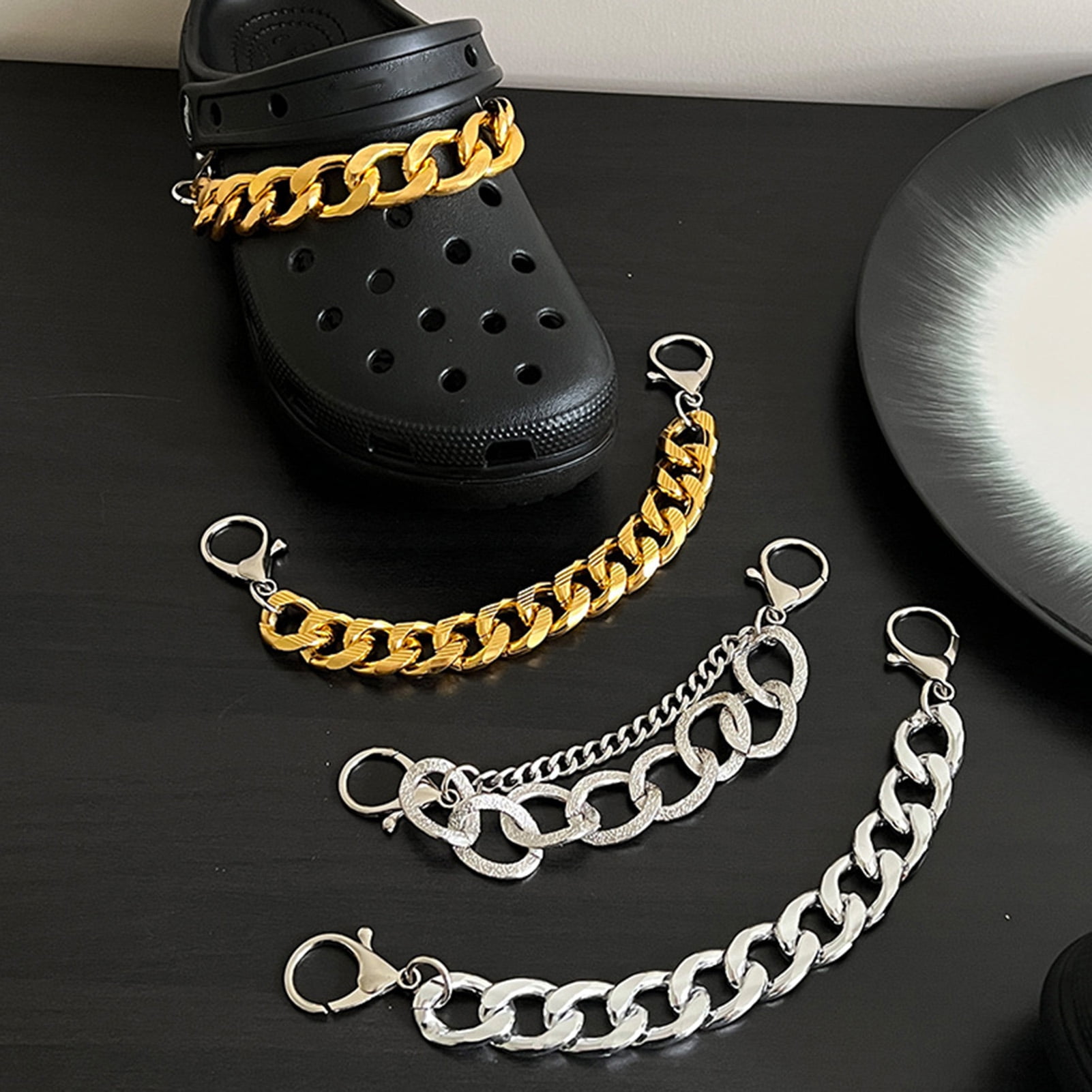 Meidiya Sandals Shoe Chain Gold Silver Multilayer Unisex Punk Cut-out DIY Twist Shoe Charm for Women Men Shoes Chain -
