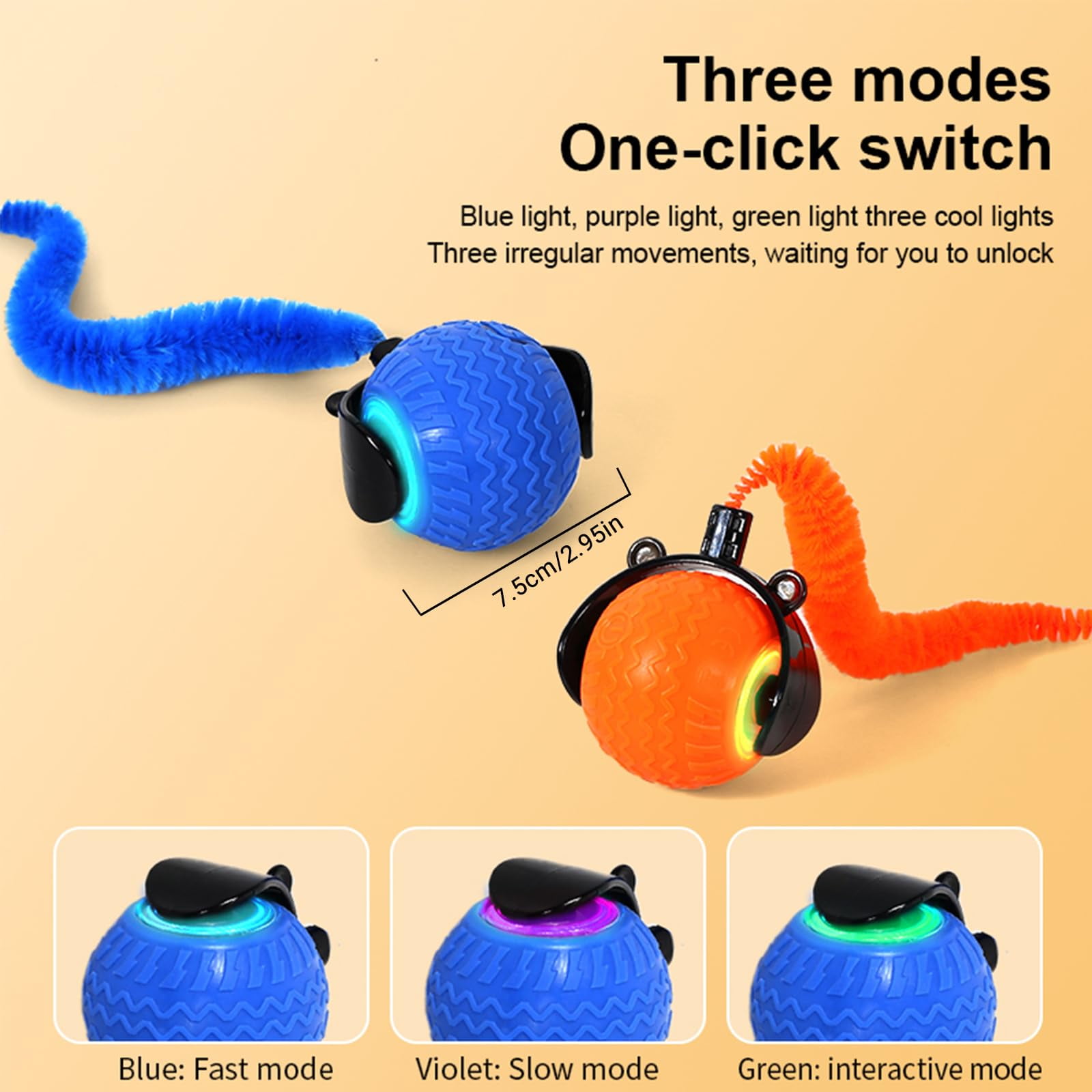 Interactive Cat Ball Toy, 2025 New Cats Ball Toys with Cord Imitation Mouse, Smart Self Rolling Pet Toys for Bored Indoor Adult Cats, Automatic Moving Peppy Pet Balls
