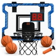 thumbnail image 1 of Canasta de baloncesto interior HYES Mini con marcador y 3 pelotas, color azul, 1 of 9