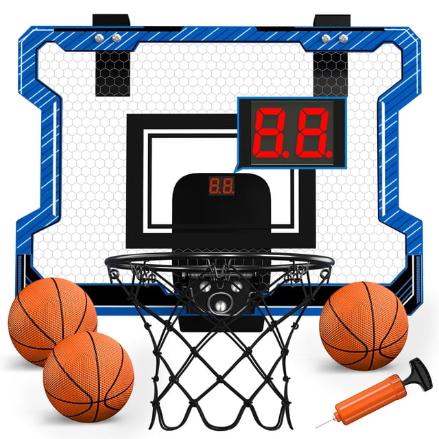 Canasta de baloncesto interior HYES Mini con marcador y 3 pelotas, color azul