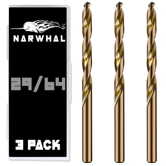 29/64 Cobalt Drill Bits - 3 Pack - 5.5 Inch Length - M35 Cobalt Drill Bits with Storage Case - Perfect Drill Bits for Metal Hardened & Stainless Steel Cast Iron and More!