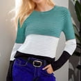 thumbnail image 2 of cfhntfmh Sweaters for Women Fall Fashion 2024 Color Block Pullover Crew Neck Long Sleeve Knitted Fall Winter Slimming Tops, 2 of 6