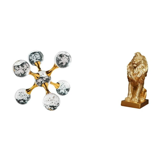 Figura de león para escritorio, esfera decorativa, estatua, escultura creativa de resina y vidrio, ideal para la oficina, el hogar, como regalo, para
