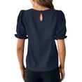 thumbnail image 2 of Fangasis Ladies Summer Tops Ruffle T-shirt Short Sleeve T Shirt Women Solid Color Pullover Loose Holiday Tunic Blouse Navy Blue 2XL, 2 of 3