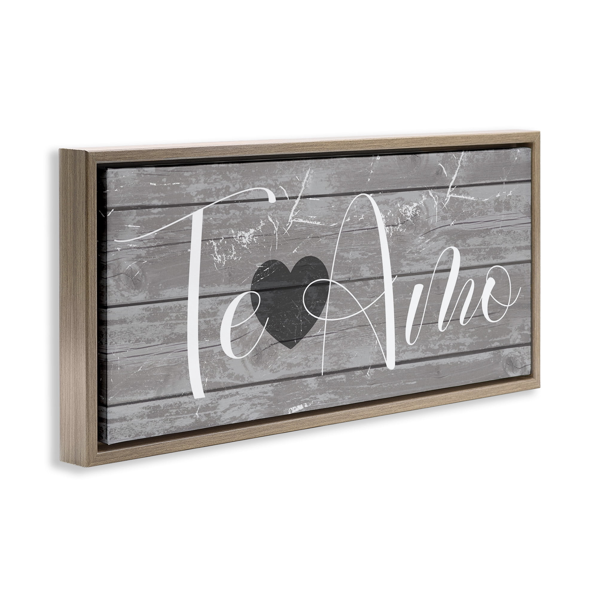 Stupell Industries Te Amo Romantic Rustic Typography Painting Brown Floater Framed Canvas Art Print Wall Art, 31 x 14