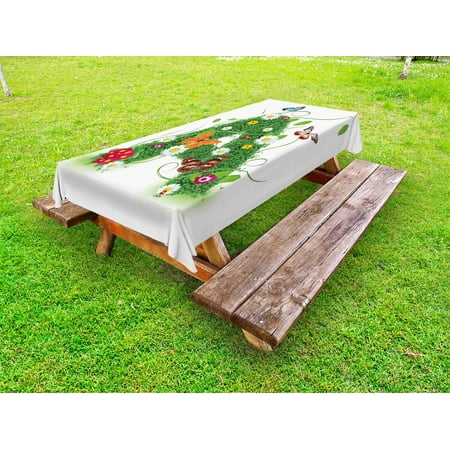 

Letter A Outdoor Tablecloth First Letter of the Alphabet Natural Construction Green Leaves Butterflies Decorative Washable Fabric Picnic Table Cloth 58 X 84 Inches Green Multicolor by Ambesonne