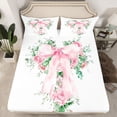 thumbnail image 2 of Homewish Pink Fashion Bowknot Full Size Sheets for Girl, Spring Rose Floral Bed Sheets, Kawaii Princess Style Sheet Sets, Ultra Soft Bedroom Decor, 4pcs, 2 of 7